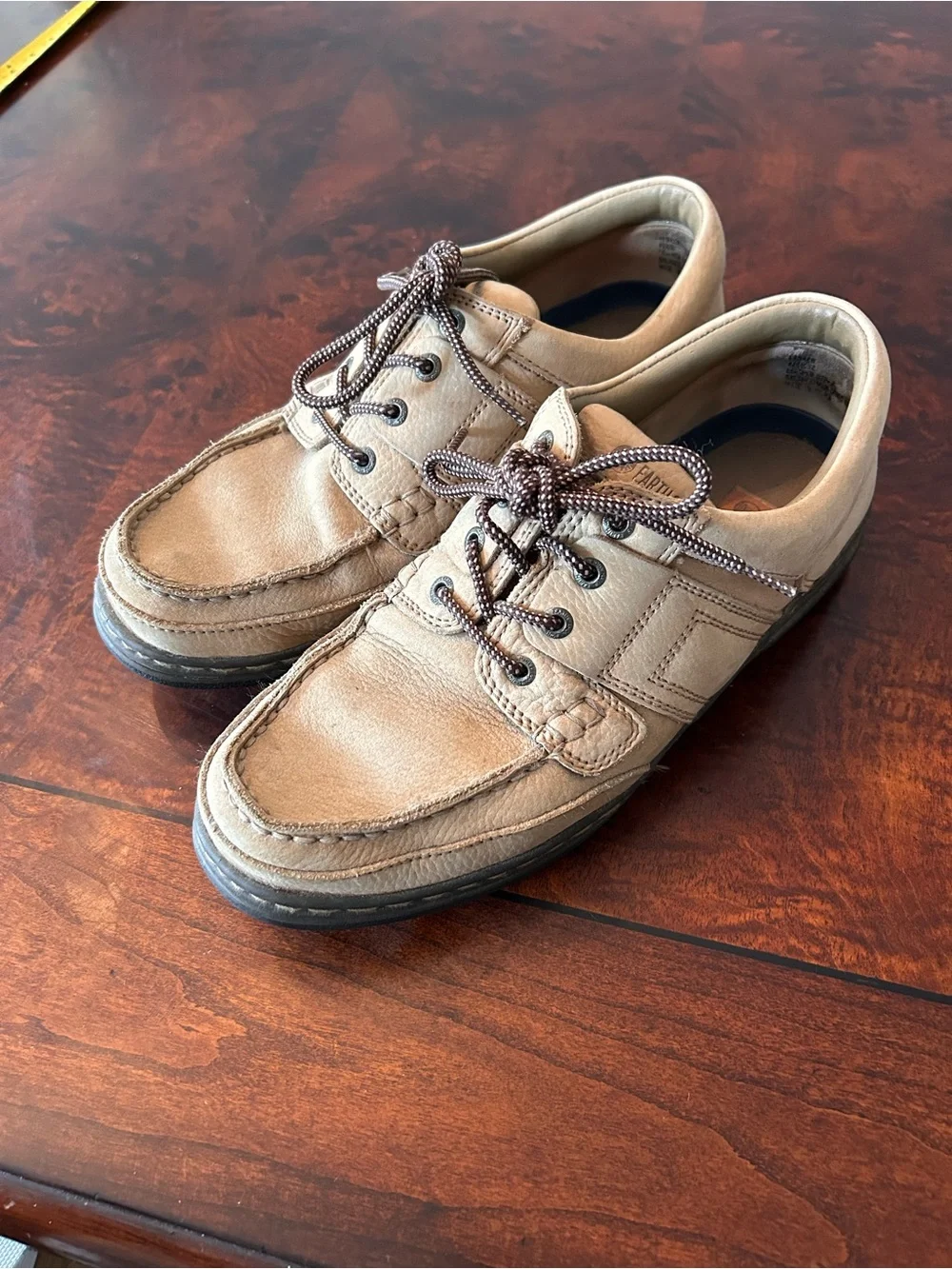 Earth Shoe Park Casual Comfort Oxford Men's Size 10.5 W Beige Leather Lace Shoes